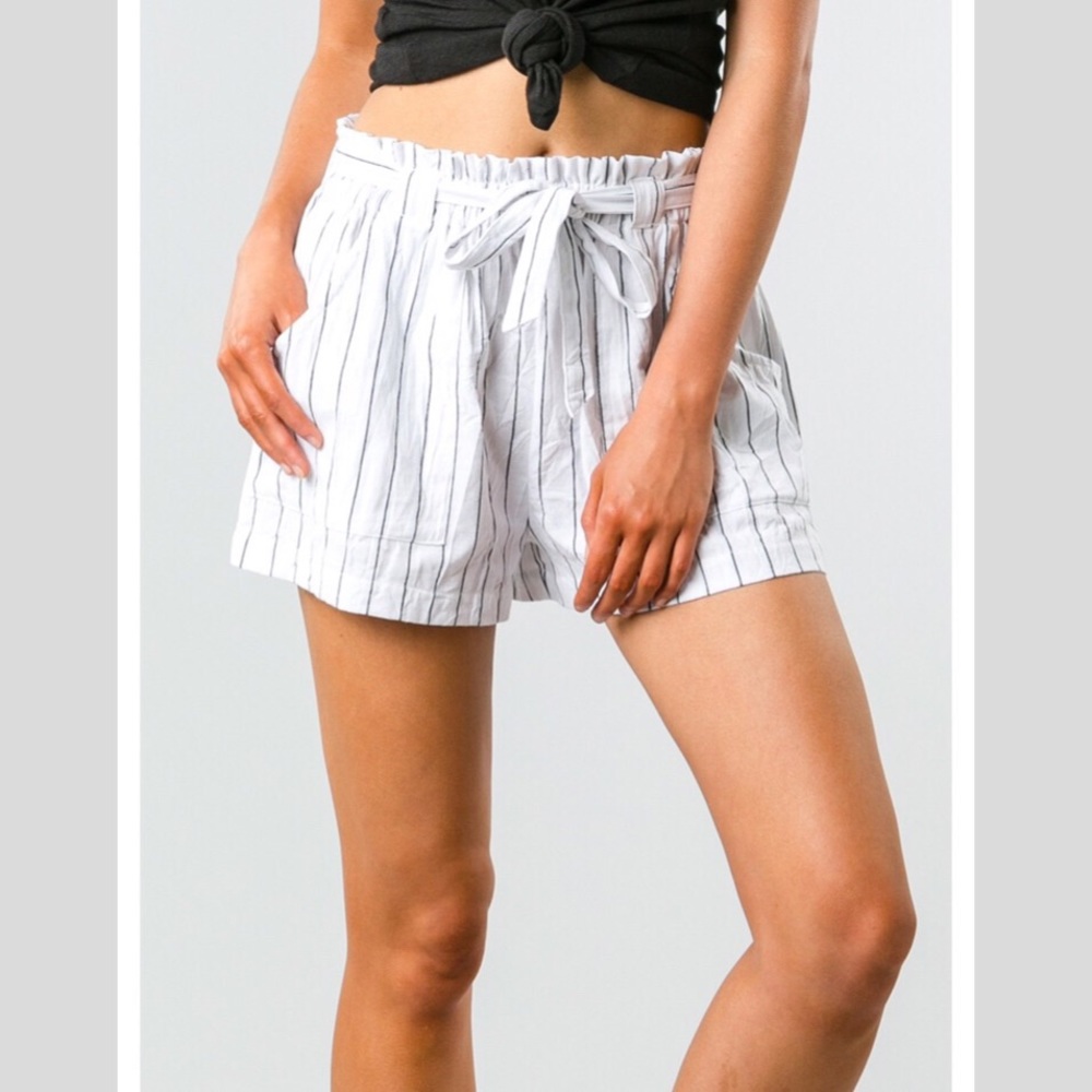Rusty Barbarella High Waisted White Striped Shorts